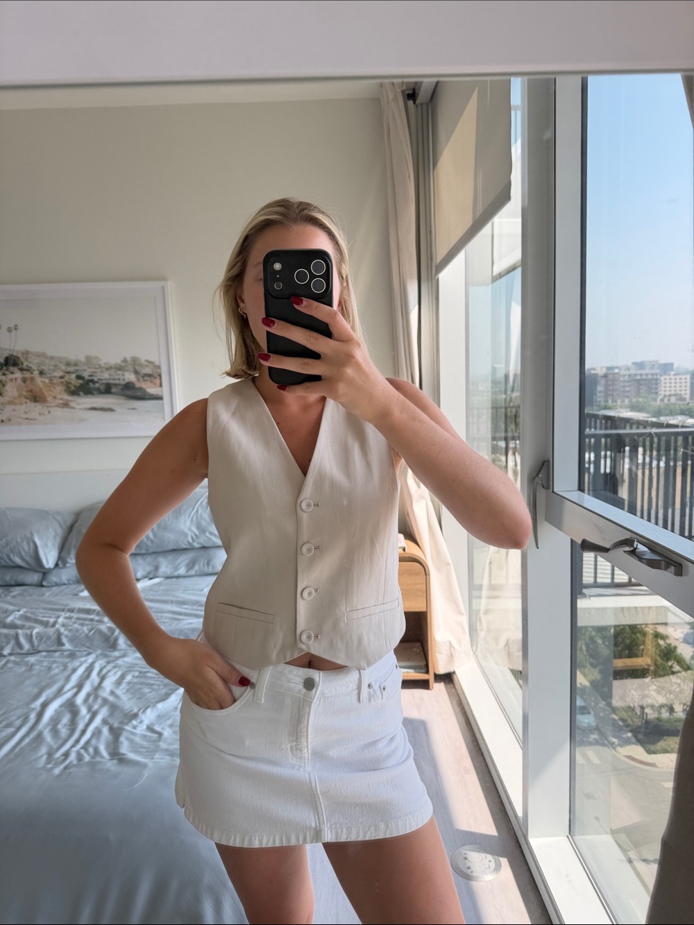 Mango Cream Button-Front V-Neck Vest Tank
